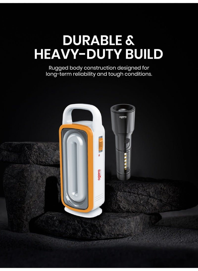 أوجيرا كشاف LED قابل لإعادة الشحن وضوء طوارئ | كشاف فائق السطوع | بطارية طويلة العمر | ضوء محمول متعدد الاستخدامات | مثالي للتخييم والمشي والمنزل وانقطاع الكهرباء | ضمان سنتين | OG1152PSL | أسود - Image 5